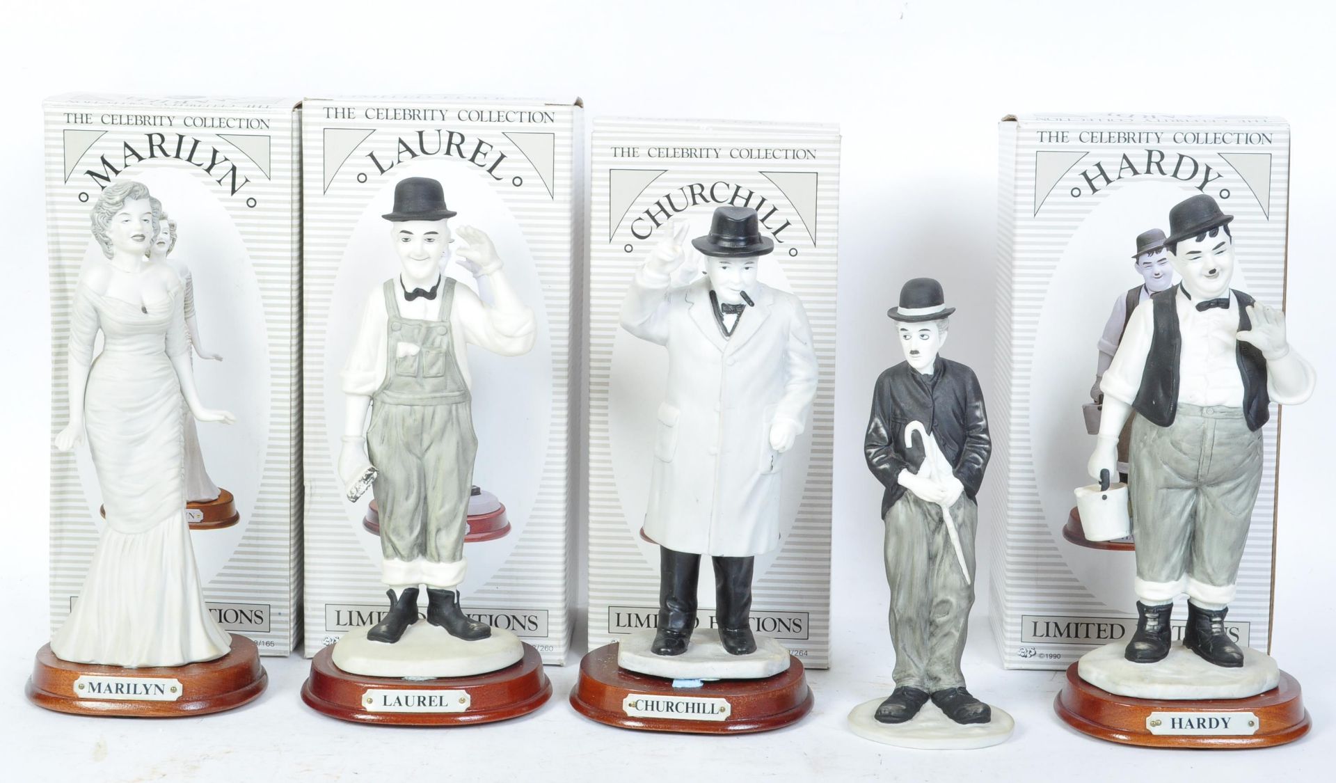 PMS LIMITED EDITON CHINA FIGURES - CHURCHILL - CHAPLIN - MARILYN