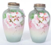 1920S JAPANESE SILVER COLLARED HAND PAINTED VASES