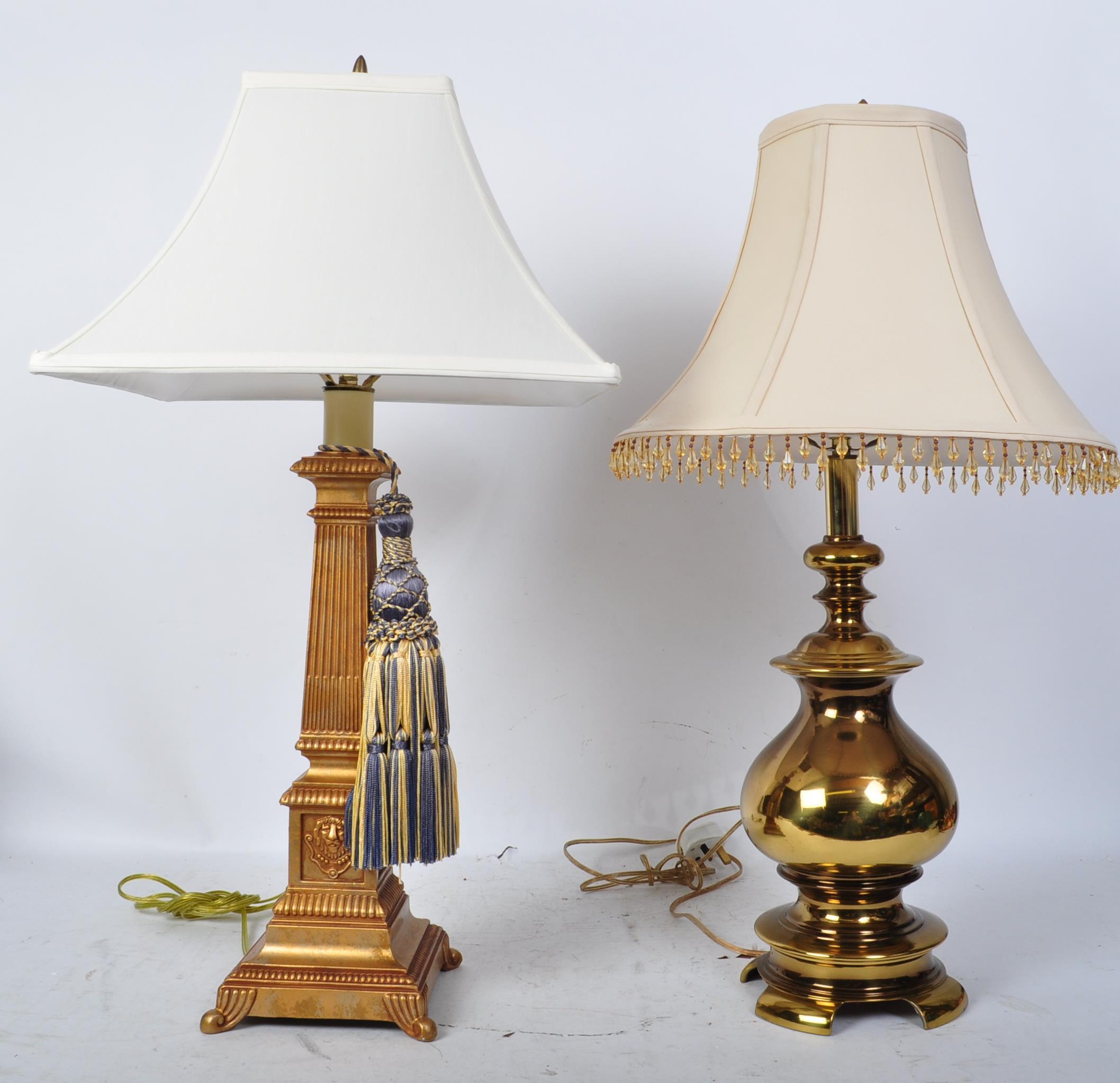 TWO VINTAGE GILT METAL TABLE LAMPS