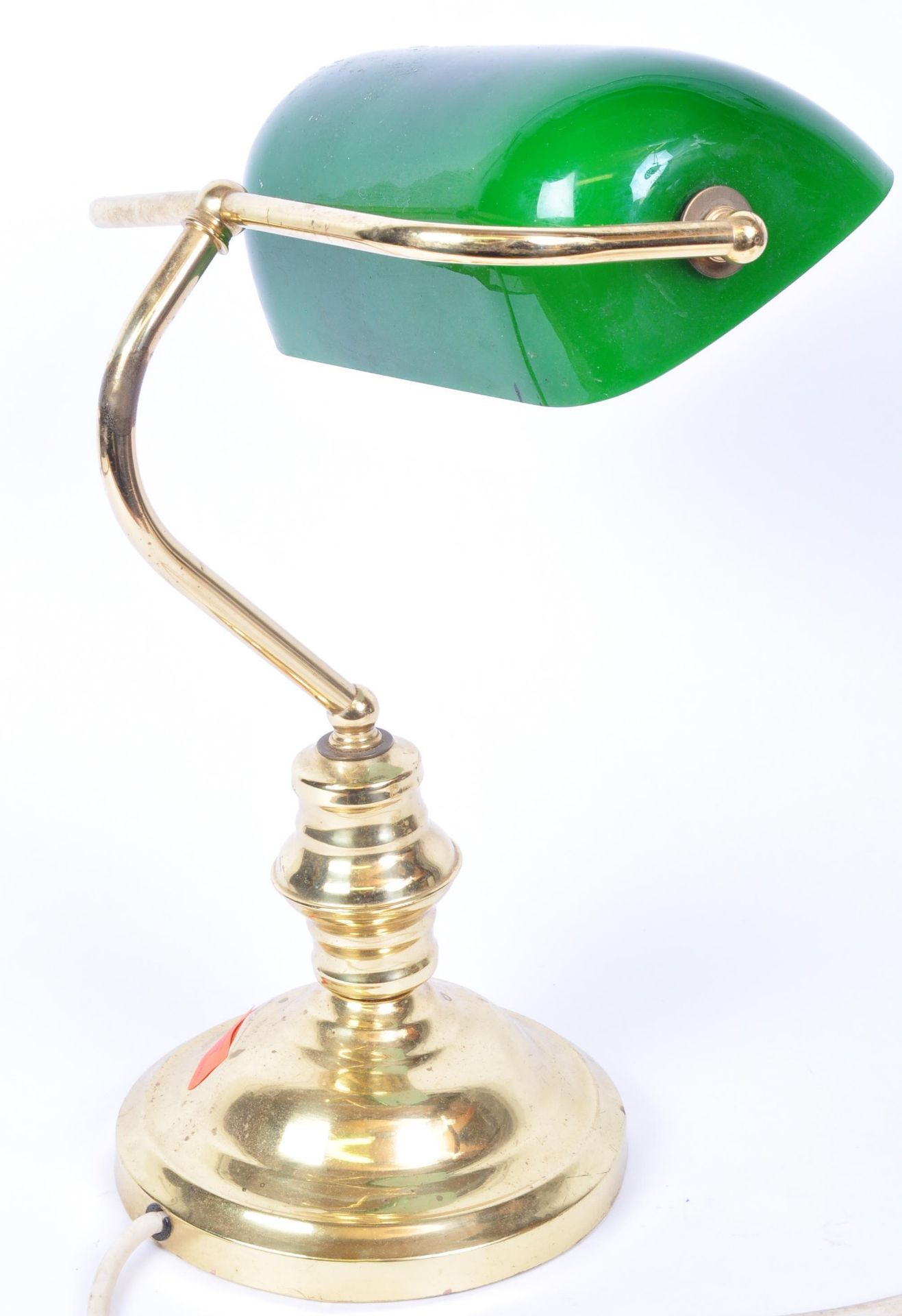 RETRO MID CENTURY BRASS & GLASS BANKERS LAMP - Image 4 of 4