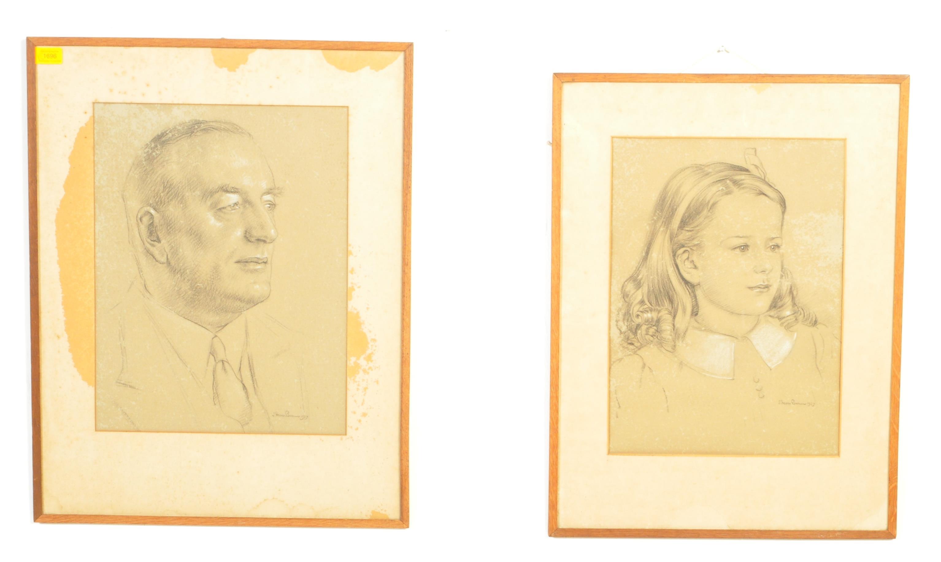 SAM MORSE BROWN (1903-2001) - TWO PENCIL & CHALK PORTRAIT STUDIES