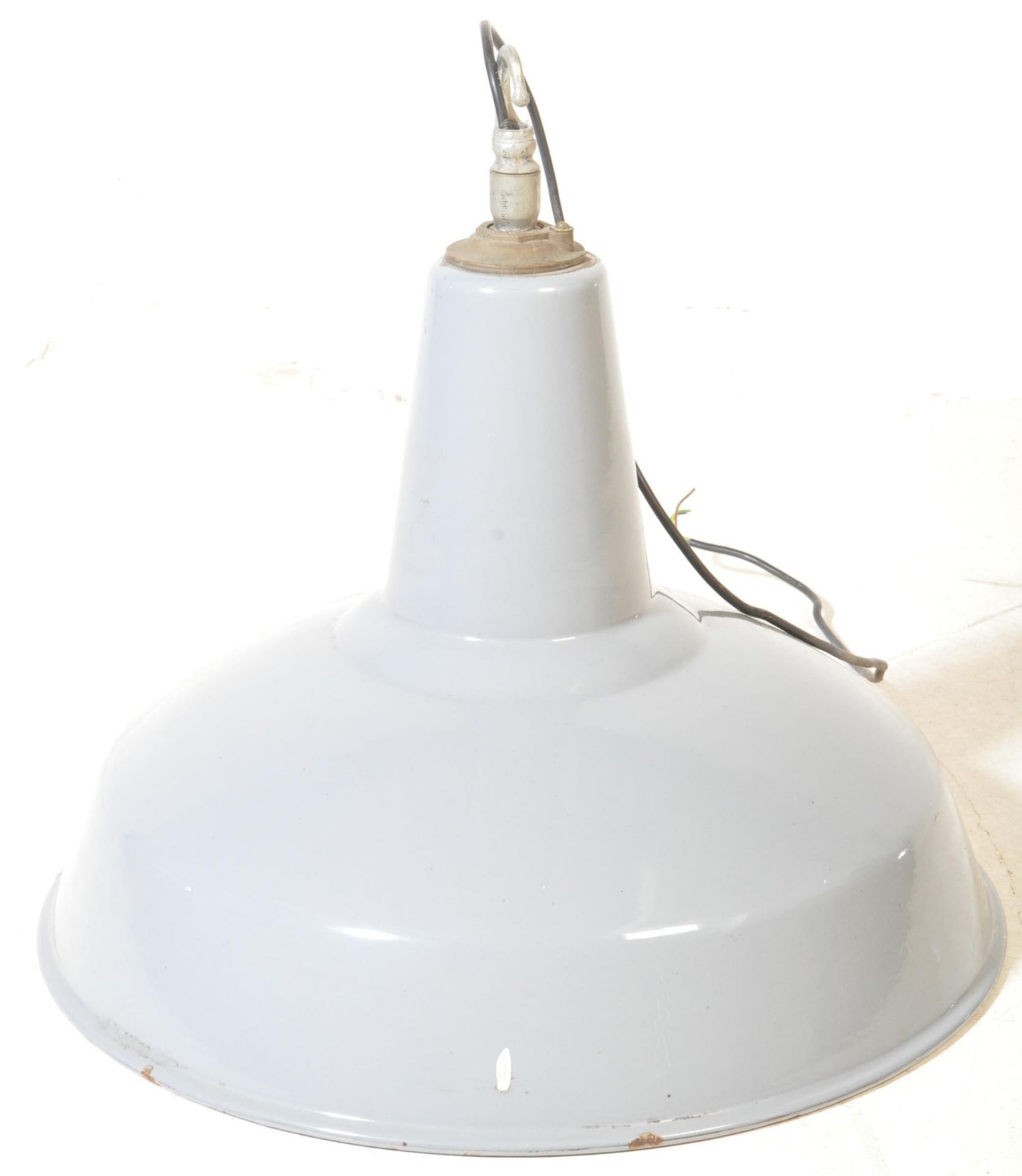 MID CENTURY INDUSTRIAL GREY ENAMEL PENDANT CEILING LIGHT