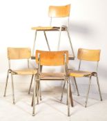 MID CENTURY PANEL WOOD CHAIRS AND INDUSTRIAL TABLE