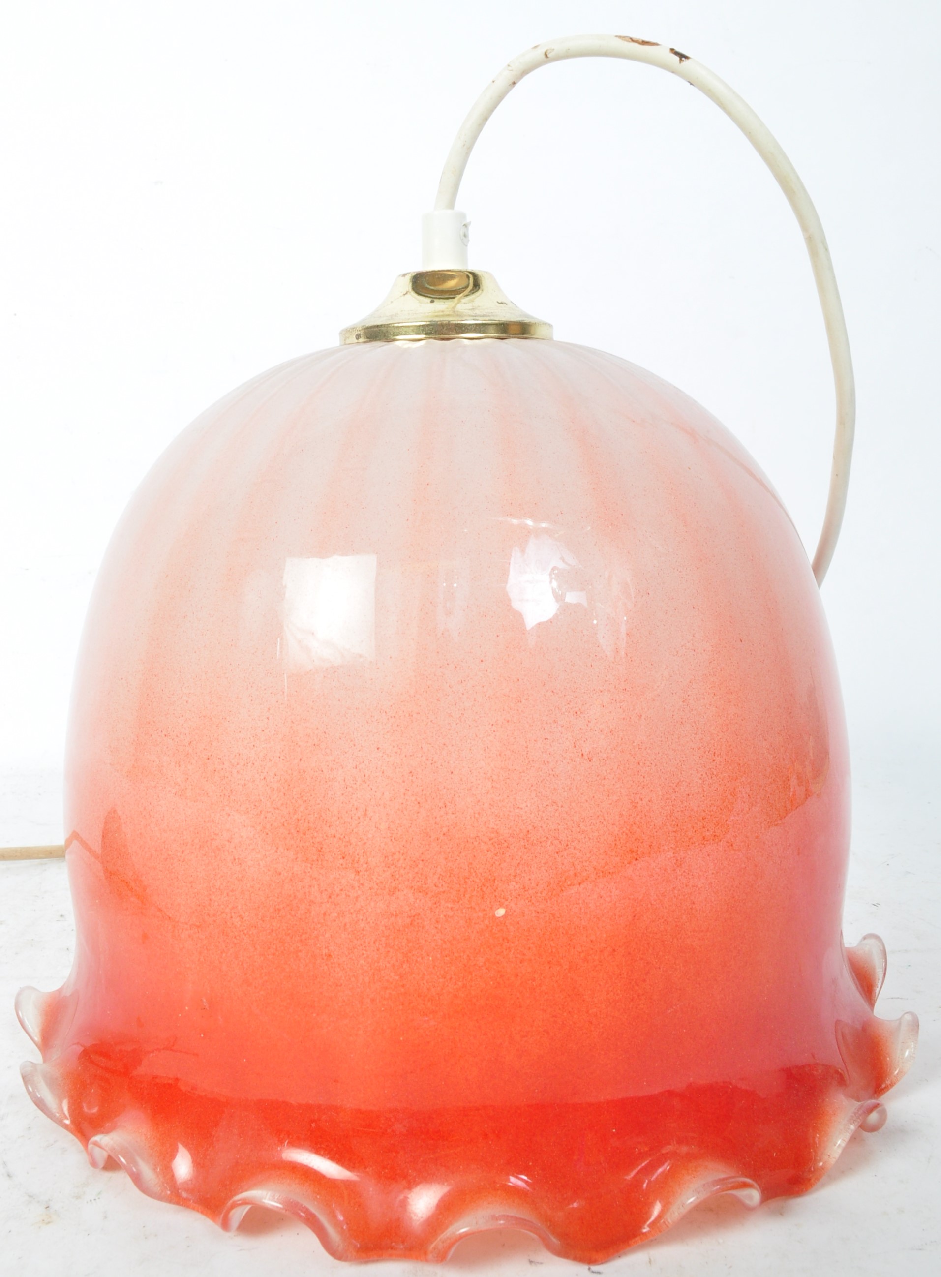 MID CENTURY RED / ORANGE GLASS LAMPSHADE ELECTROLIER