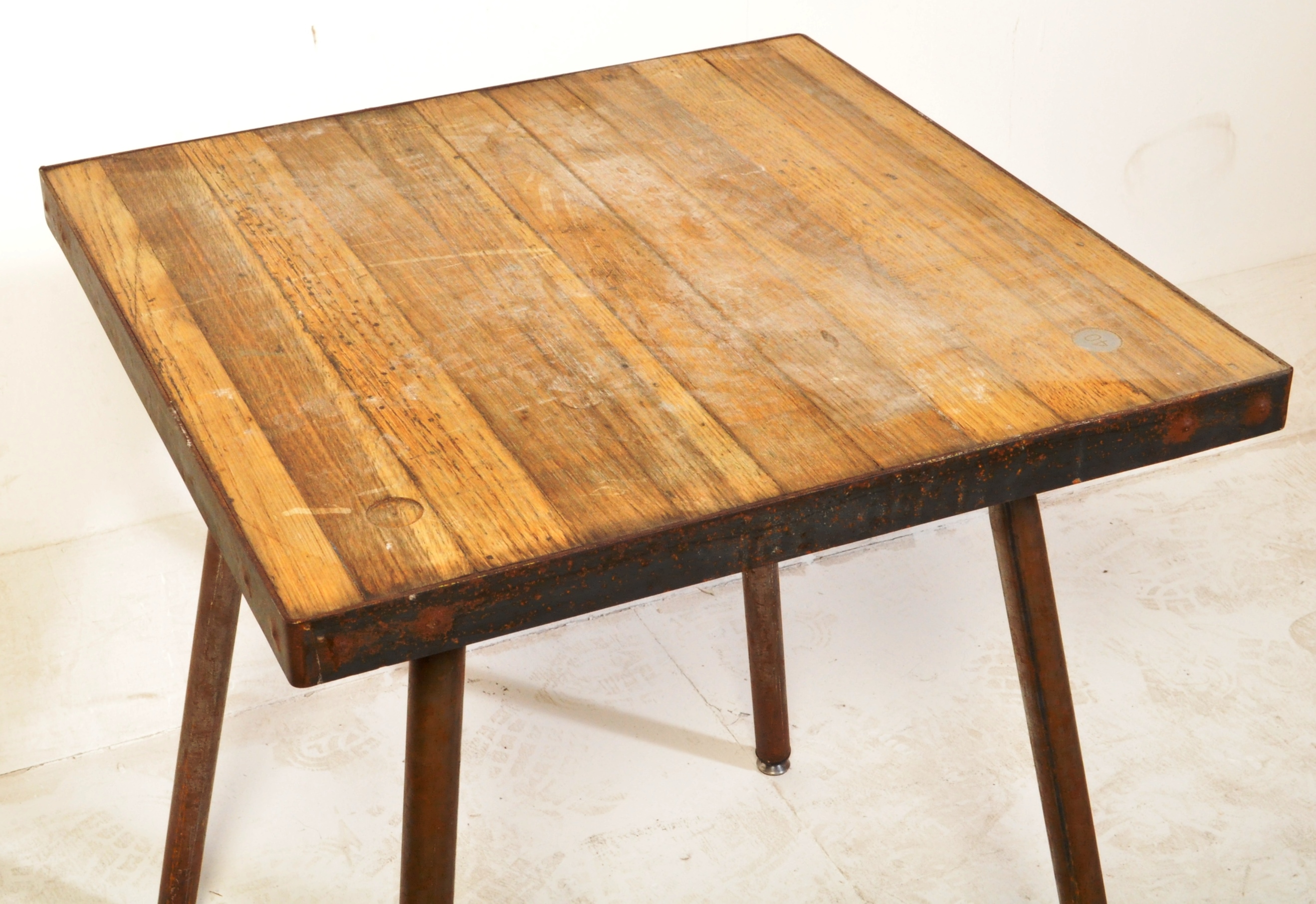 MID CENTURY PANEL WOOD CHAIRS AND INDUSTRIAL TABLE - Image 3 of 5