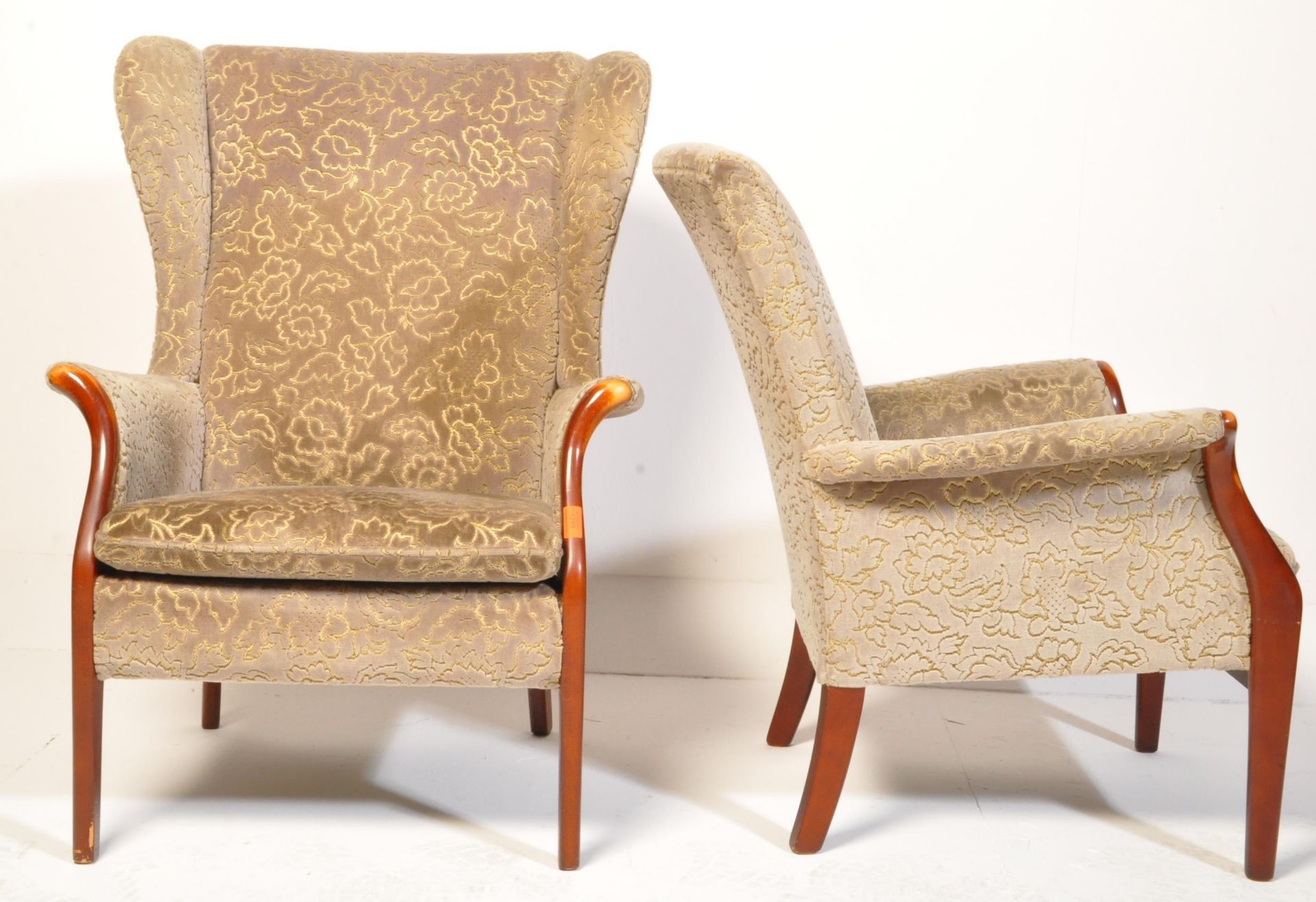 PAIR RETRO MAHOGANY PARKER KNOLL WINGBACK ARMCHAIRS - Image 9 of 12