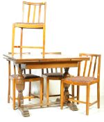 1930'S OAK DRAW LEAF REFECTORY DINING TABLE & CHAIRS