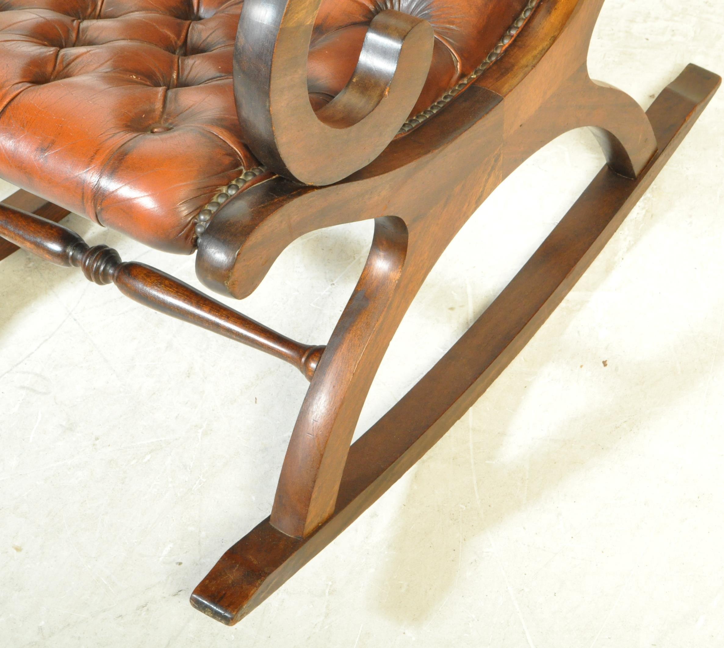 PAIR OF CHESTERFIELD LEATHER & MAHOGANY SLIPPER ARMCHAIRS - Image 4 of 6