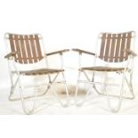 PAIR OF RETRO 1970'S TEAK WOOD & ALUMINIUM GARDEN CHAIRS