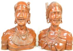 PAIR OF LARGE CARVED WOOD NATIVE AMERICAN TOBACCO SCULPTURES