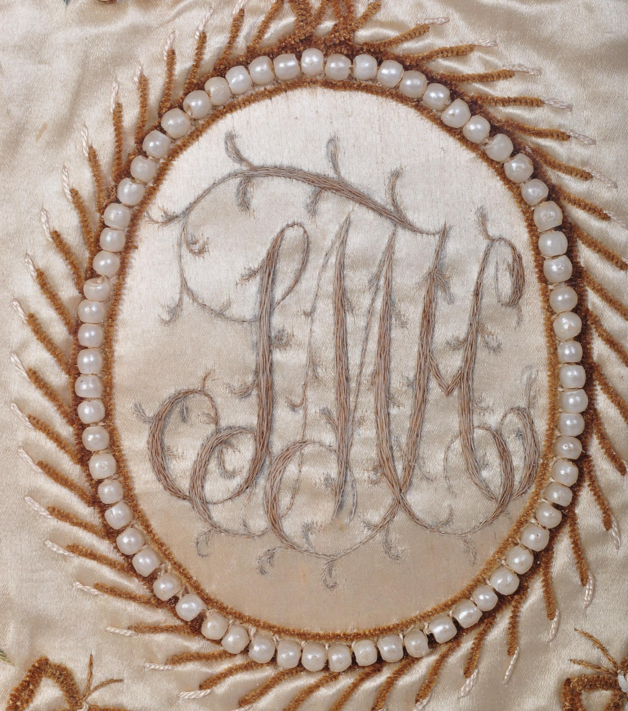 19TH CENTURY EMBROIDERED INITALS ON SILK PANEL - Image 5 of 7