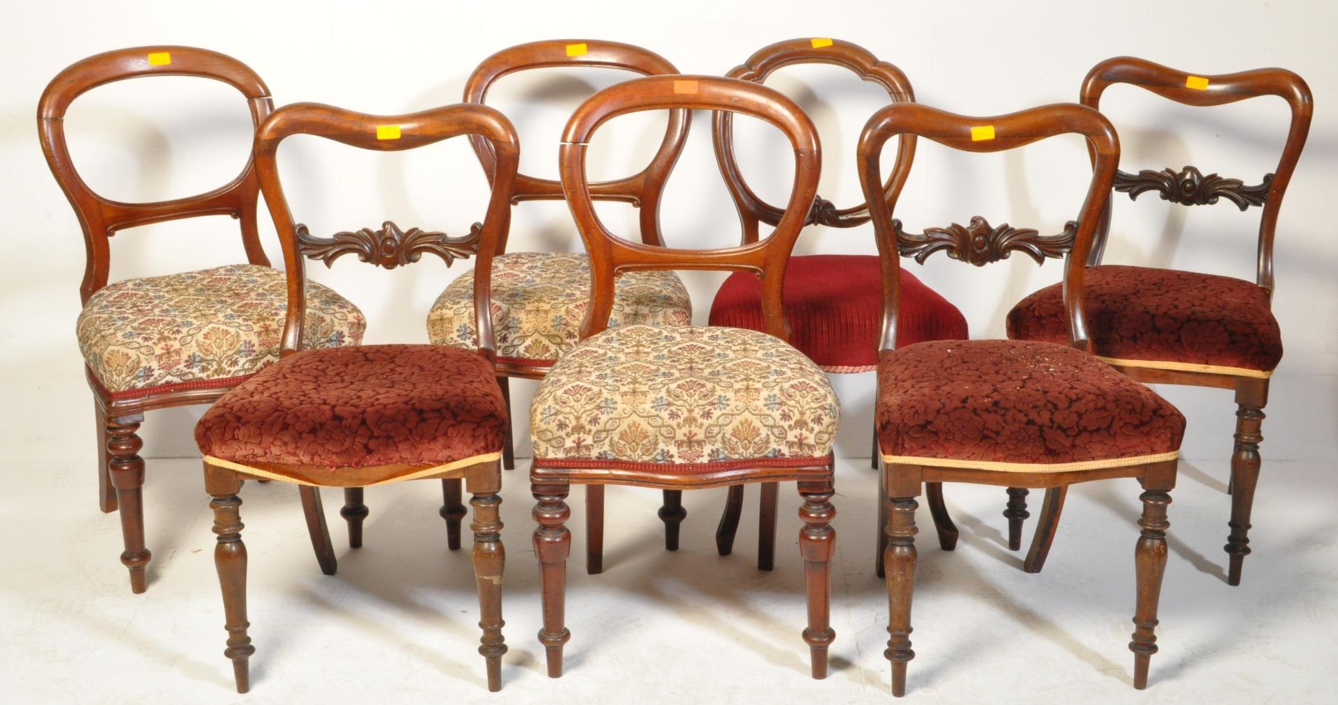 HARLEQUIN SET OF 7 VICTORIAN BALLOON & SADDLE BACK CHAIRS - Bild 2 aus 8