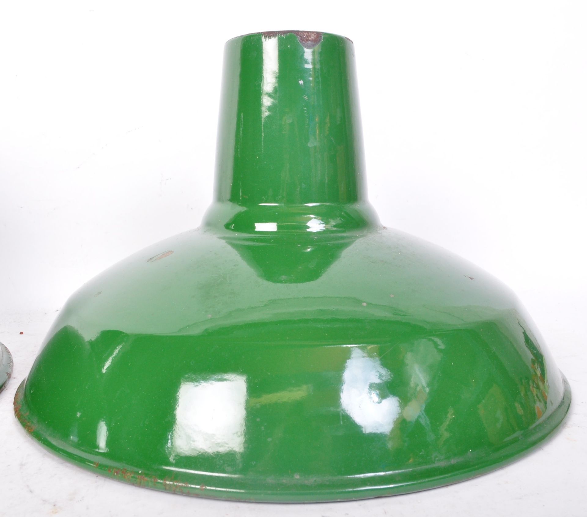 RETRO SPACE AGE GREEN ENAMEL UFO SHAPED LIGHT SHADES - Image 2 of 8