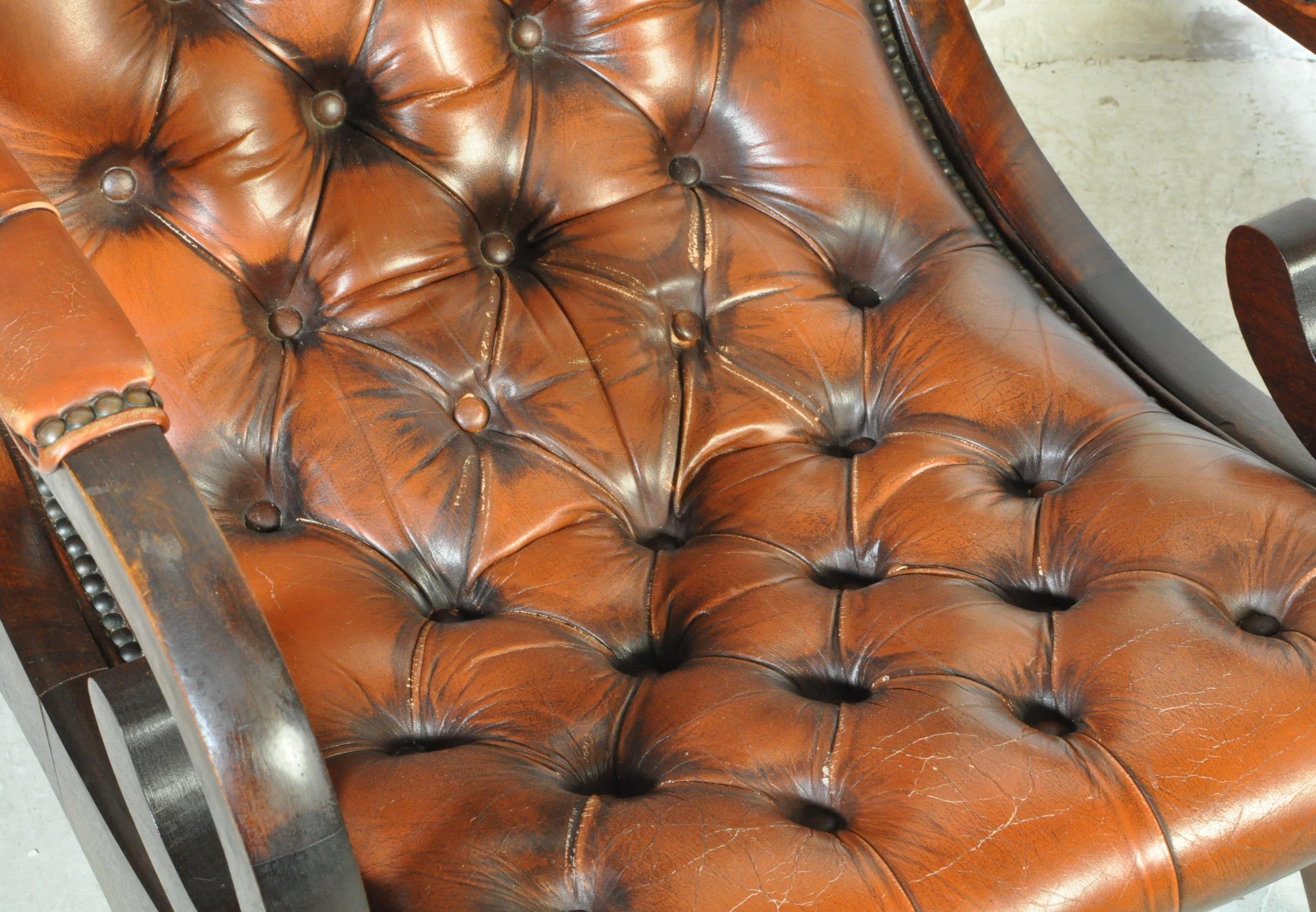 PAIR OF CHESTERFIELD LEATHER & MAHOGANY SLIPPER ARMCHAIRS - Image 2 of 6