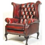 QUEEN ANNE REVIVAL OXBLOOD RED LEATHER ARMCHAIR