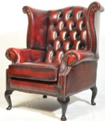 QUEEN ANNE REVIVAL OXBLOOD RED LEATHER ARMCHAIR