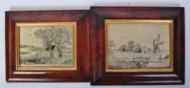 PAIR OF 19TH CENTURY SILK PANELS & BURR WALNUT FRAMES