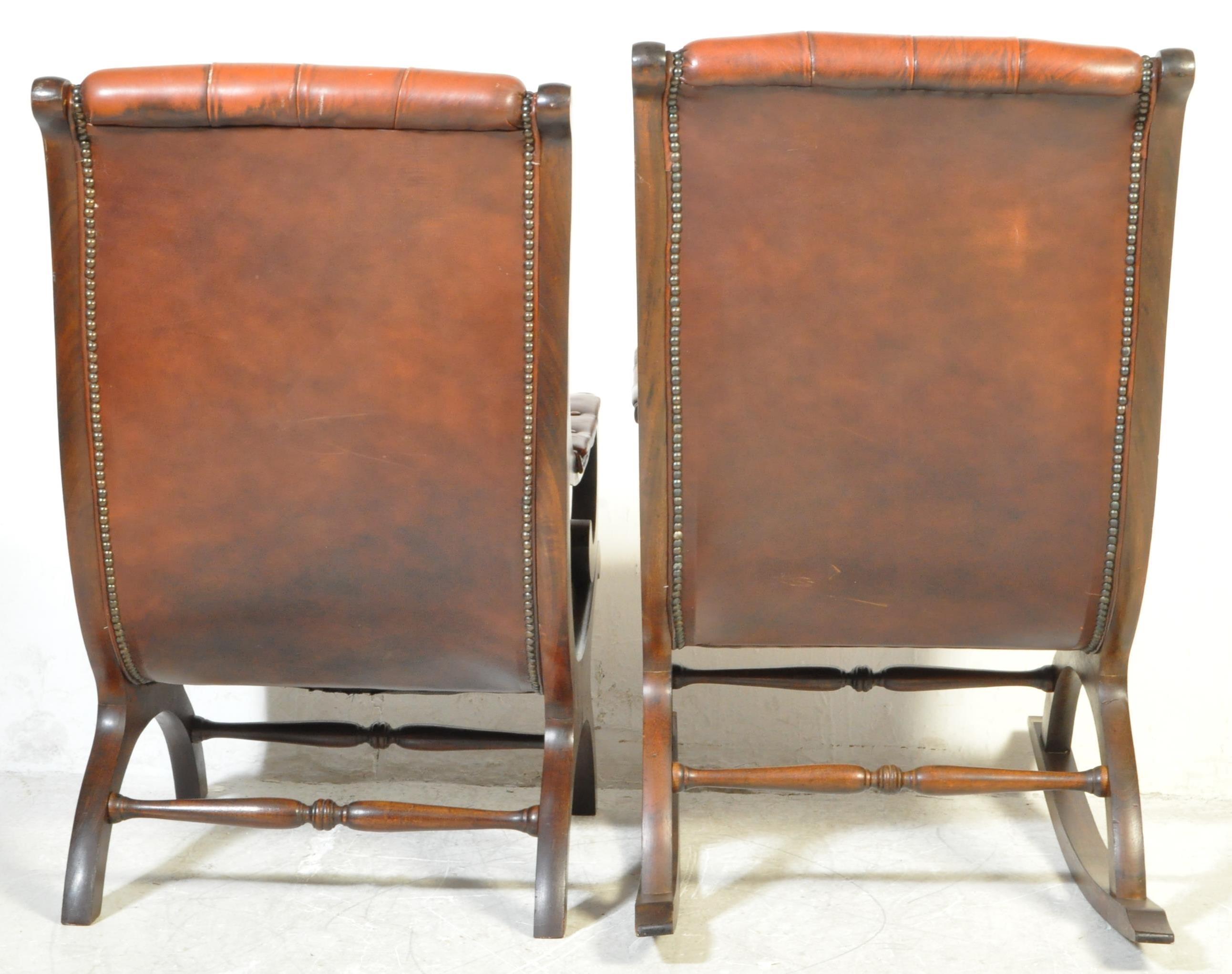 PAIR OF CHESTERFIELD LEATHER & MAHOGANY SLIPPER ARMCHAIRS - Image 6 of 6