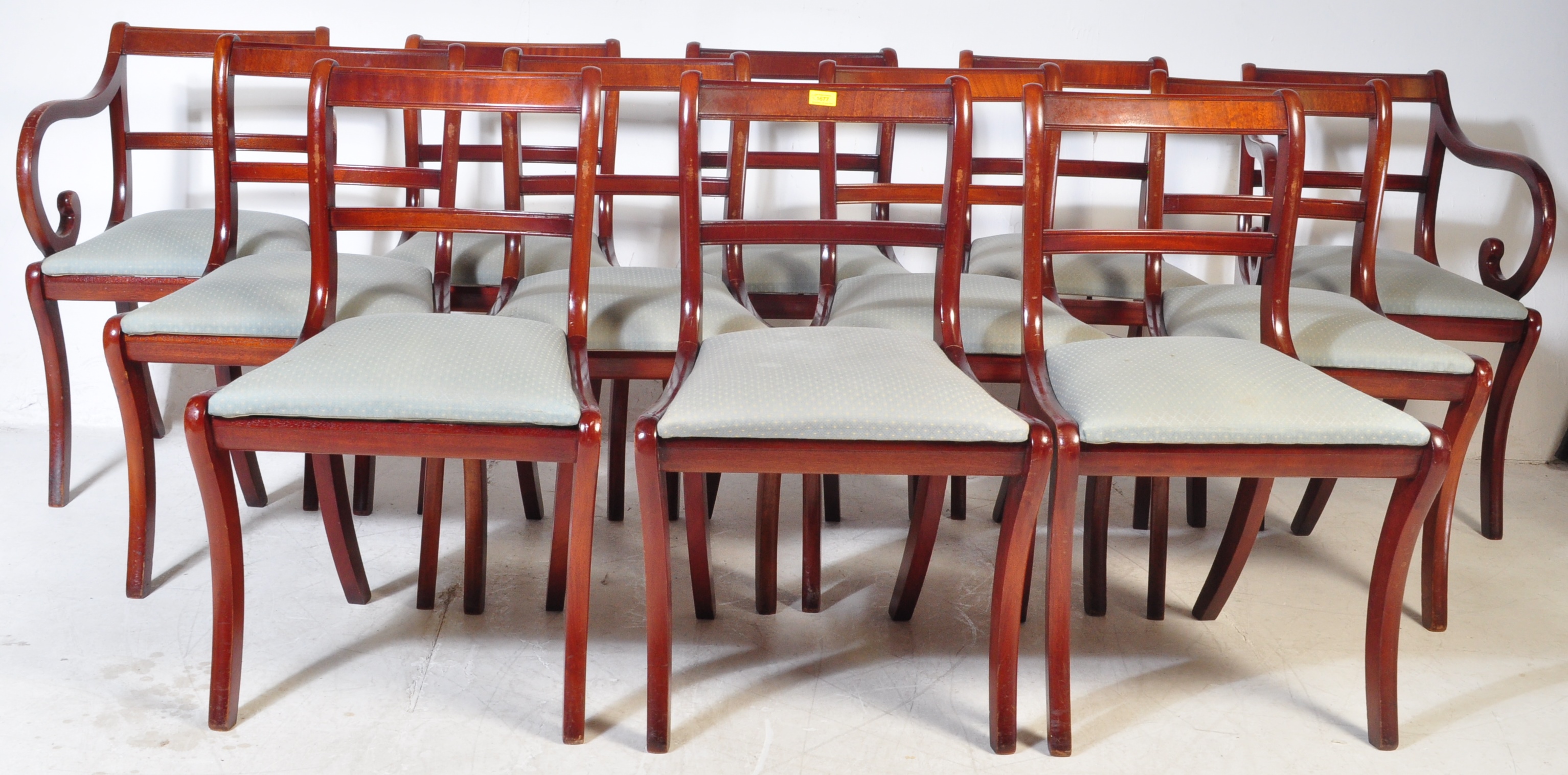 SET OF TWELVE REGENCY REVIVAL MAHOGANY DINING CHAIRS