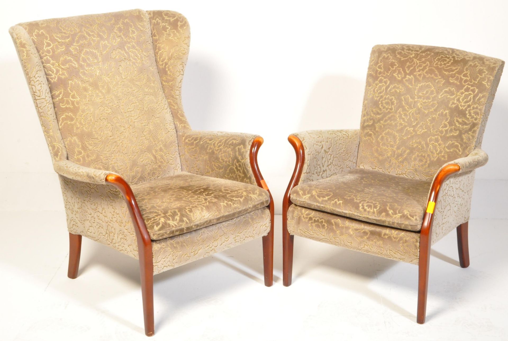 PAIR RETRO MAHOGANY PARKER KNOLL WINGBACK ARMCHAIRS - Image 2 of 12