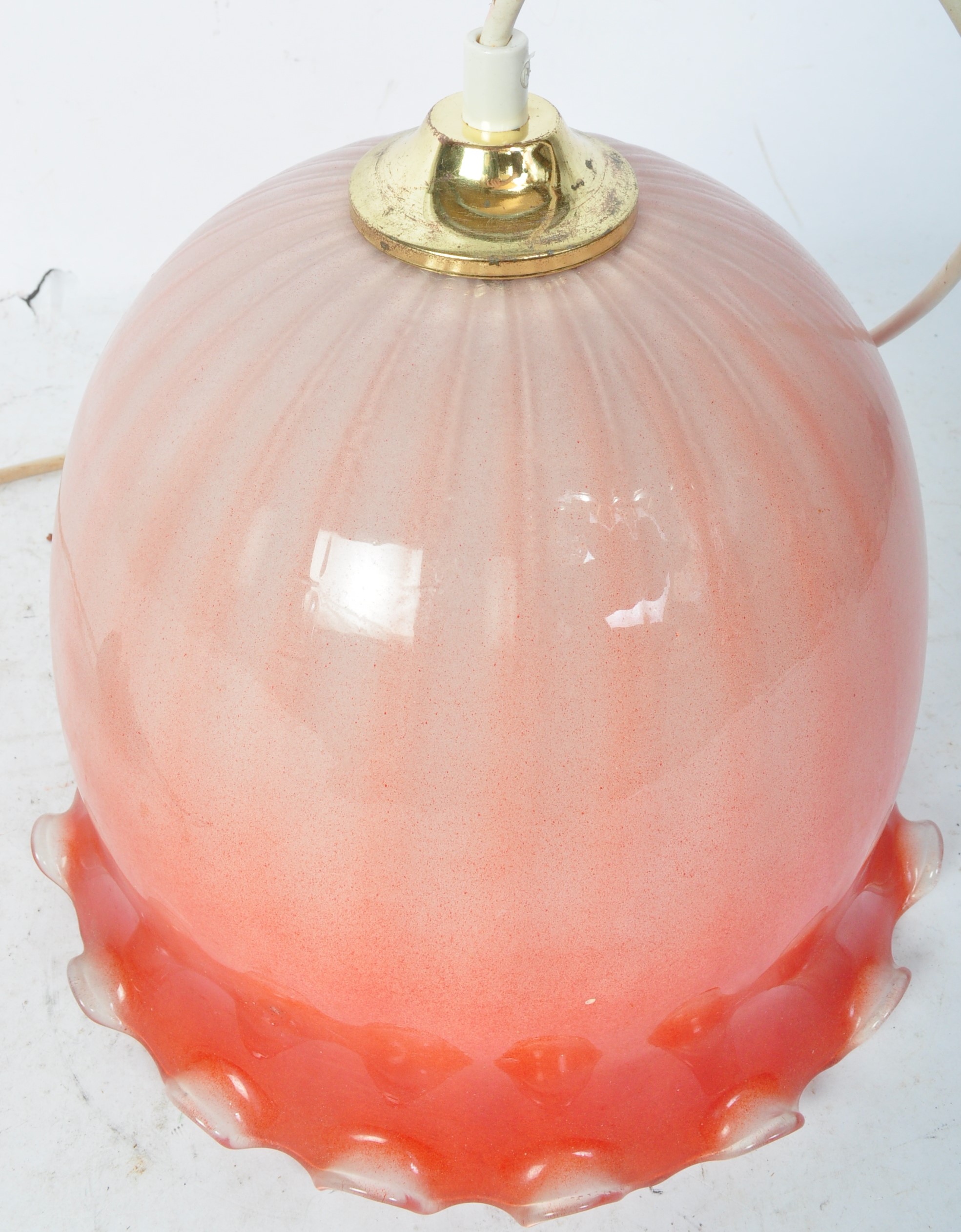 MID CENTURY RED / ORANGE GLASS LAMPSHADE ELECTROLIER - Image 2 of 4