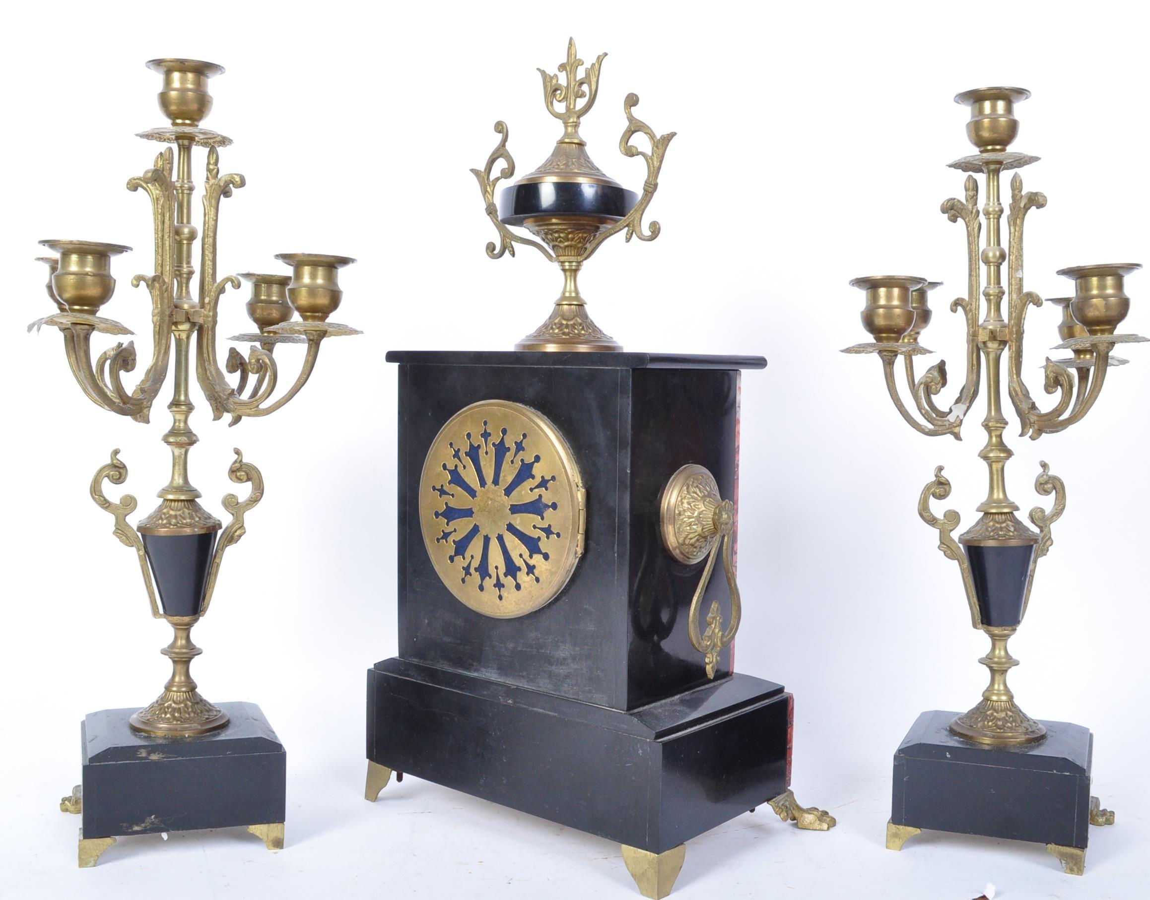 19TH CENTURY SLATE MANTEL CLOCK GARNITURE - Image 6 of 6