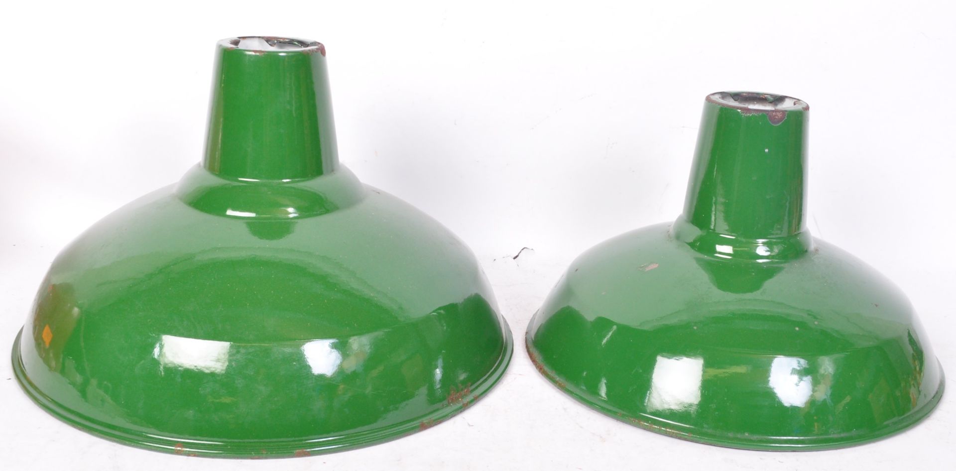 RETRO SPACE AGE GREEN ENAMEL UFO SHAPED LIGHT SHADES