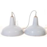 TWO MID CENTURY INDUSTRIAL GREY PENDANT CEILING LIGHTS