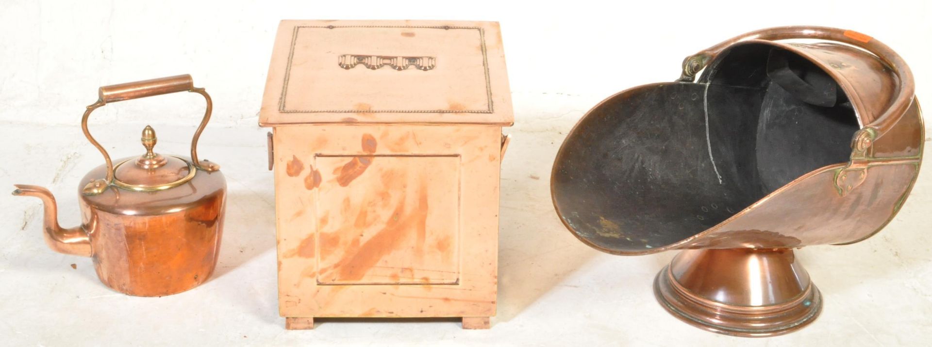 EARLY 20TH CENTURY ART DECO COPPER COAL BOX AND MORE