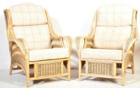 PAIR OF VINTAGE CANE BAMBOO CONSERVATORY LOUNGE CHAIRS
