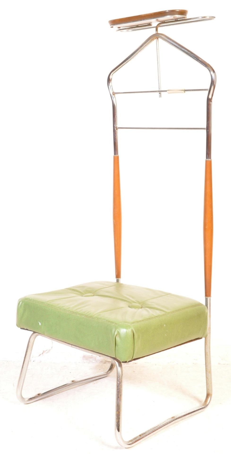 RETRO MID CENTURY UPHOLSTERED GREEN LEATHER VALET STAND