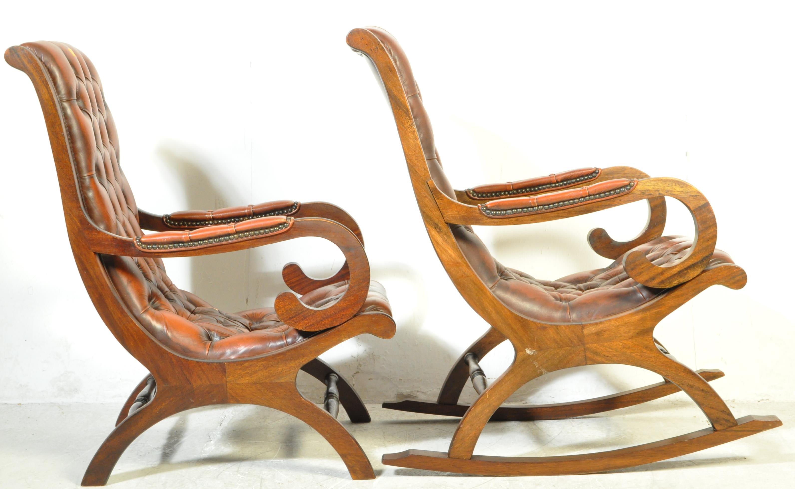 PAIR OF CHESTERFIELD LEATHER & MAHOGANY SLIPPER ARMCHAIRS - Image 5 of 6