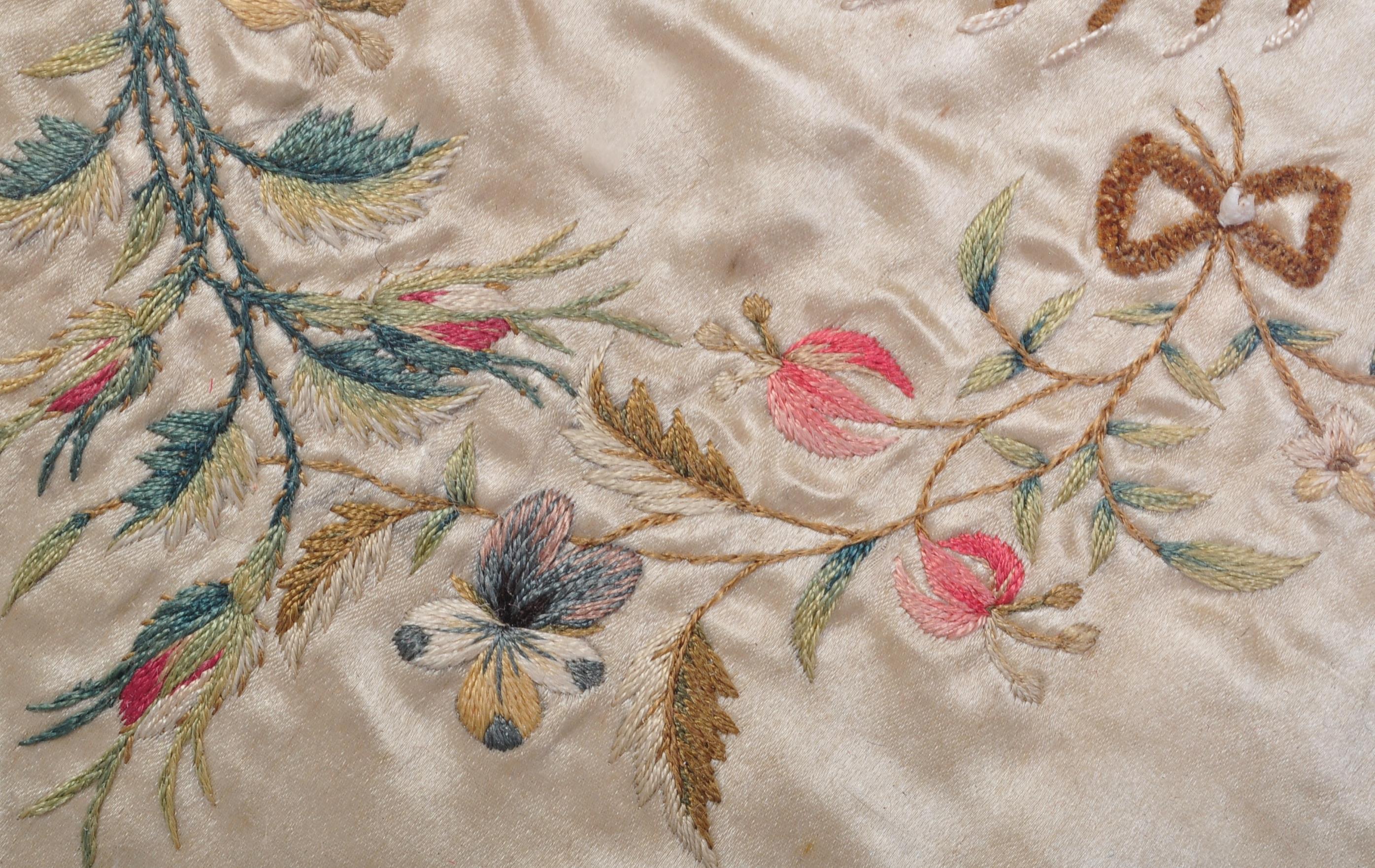 19TH CENTURY EMBROIDERED INITALS ON SILK PANEL - Image 6 of 7