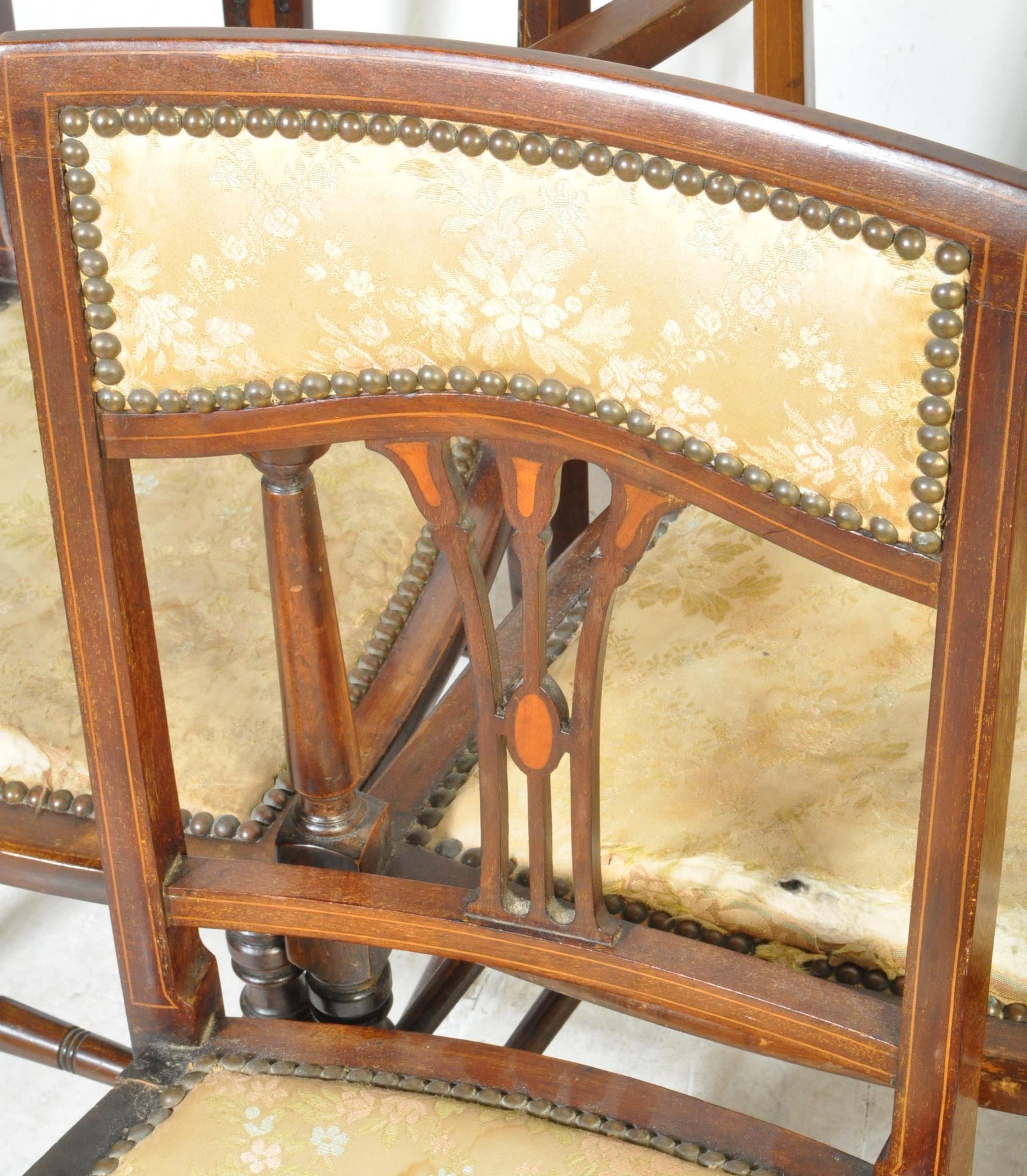 SET OF 5 EDWARDIAN MAHOGANY INLAID SALON DINING CHAIRS - Image 3 of 5