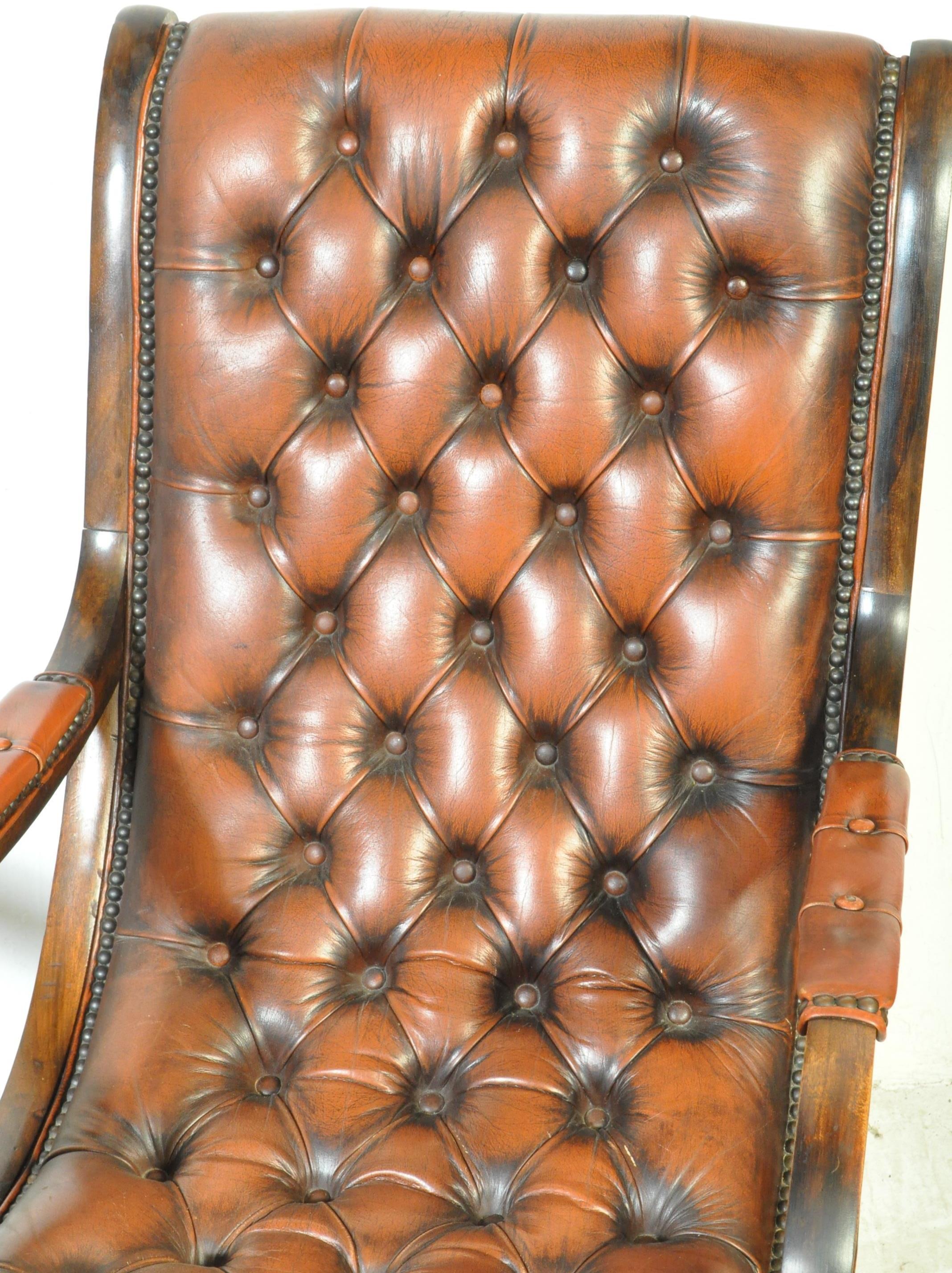 PAIR OF CHESTERFIELD LEATHER & MAHOGANY SLIPPER ARMCHAIRS - Image 3 of 6