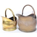 TWO 20TH CENTURY BRASS & COPPER HELMET COAL BUCKETS