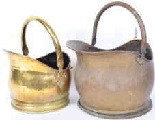 TWO 20TH CENTURY BRASS & COPPER HELMET COAL BUCKETS