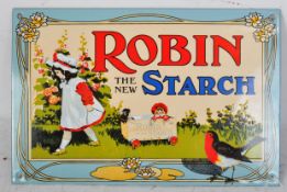 VINTAGE ROBIN NEW STARCH ENAMEL ADVERTISING SIGN