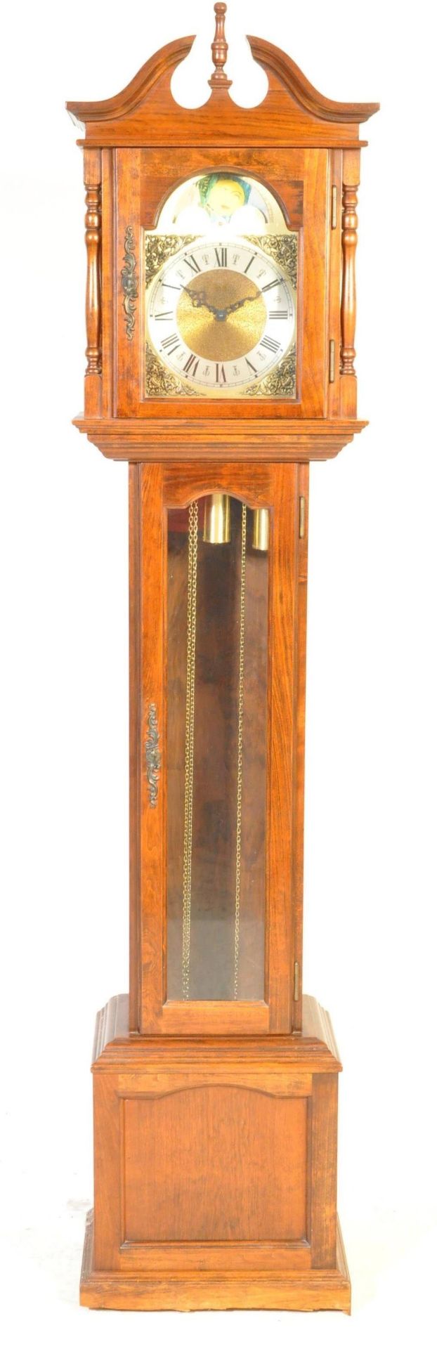 20TH CENTURY OAK CASED TEMPUS FUGIT LONGCASE CLOCK