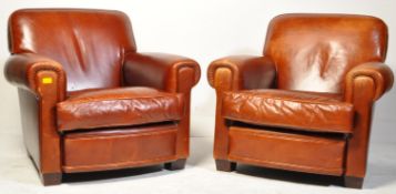PAIR OF JOHN LEWIS CHESTERFIELD LEATHER CLUB ARMCHAIRS