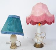 PAIR OF ART DECO ERA TABLE LAMPS - ALABASTER & OPALINE GLASS