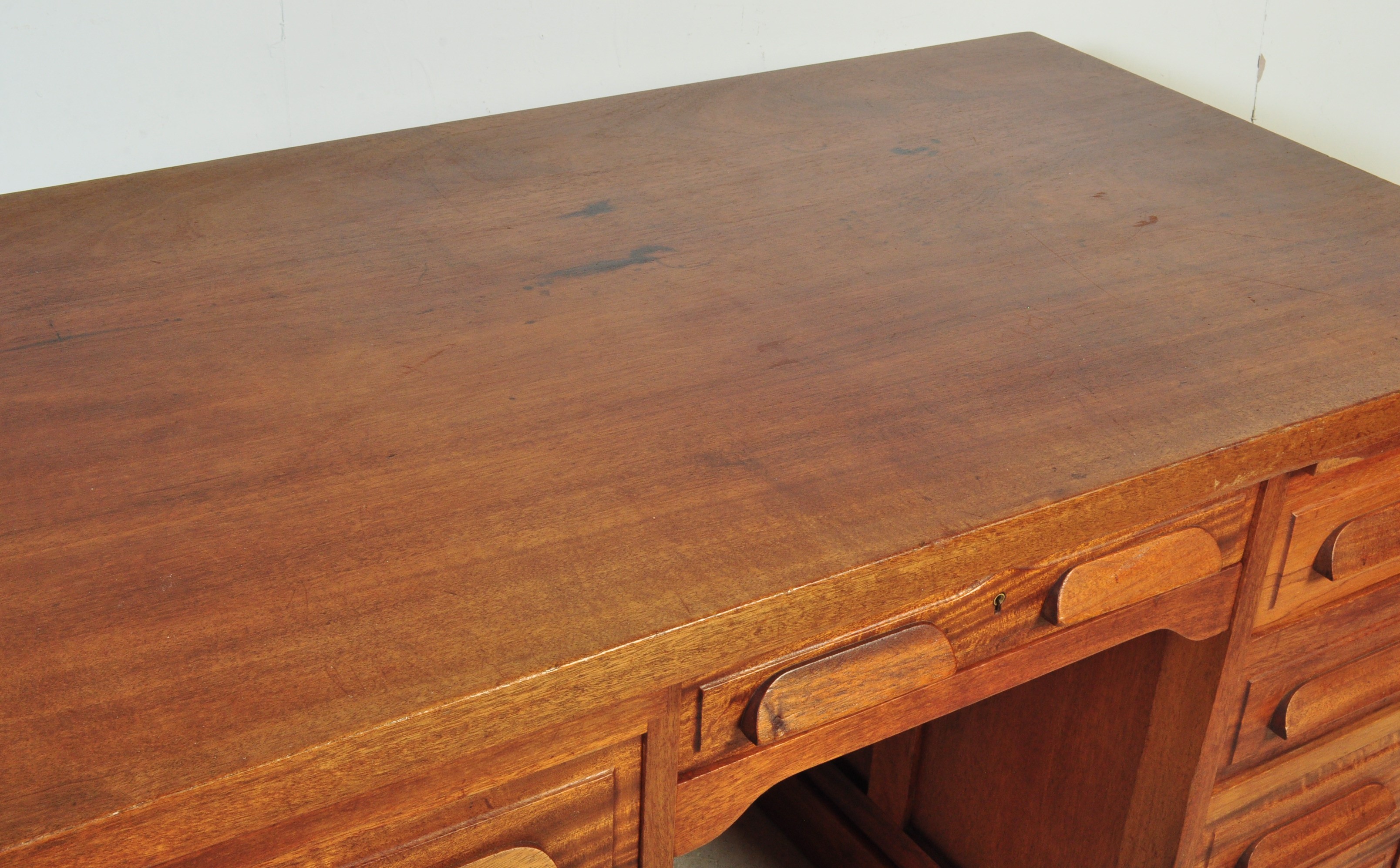 20TH CENTURY INDUSTRIAL FACTORY / OFFICE MAHOGANY DESK - Image 3 of 9
