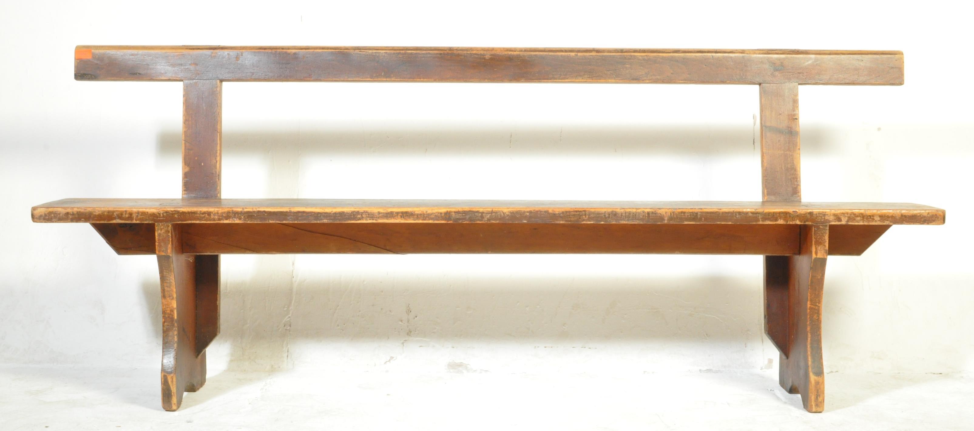 VINTAGE 20TH CENTURY PINE CHURCH ECCLESIATICAL BENCH - Image 2 of 5