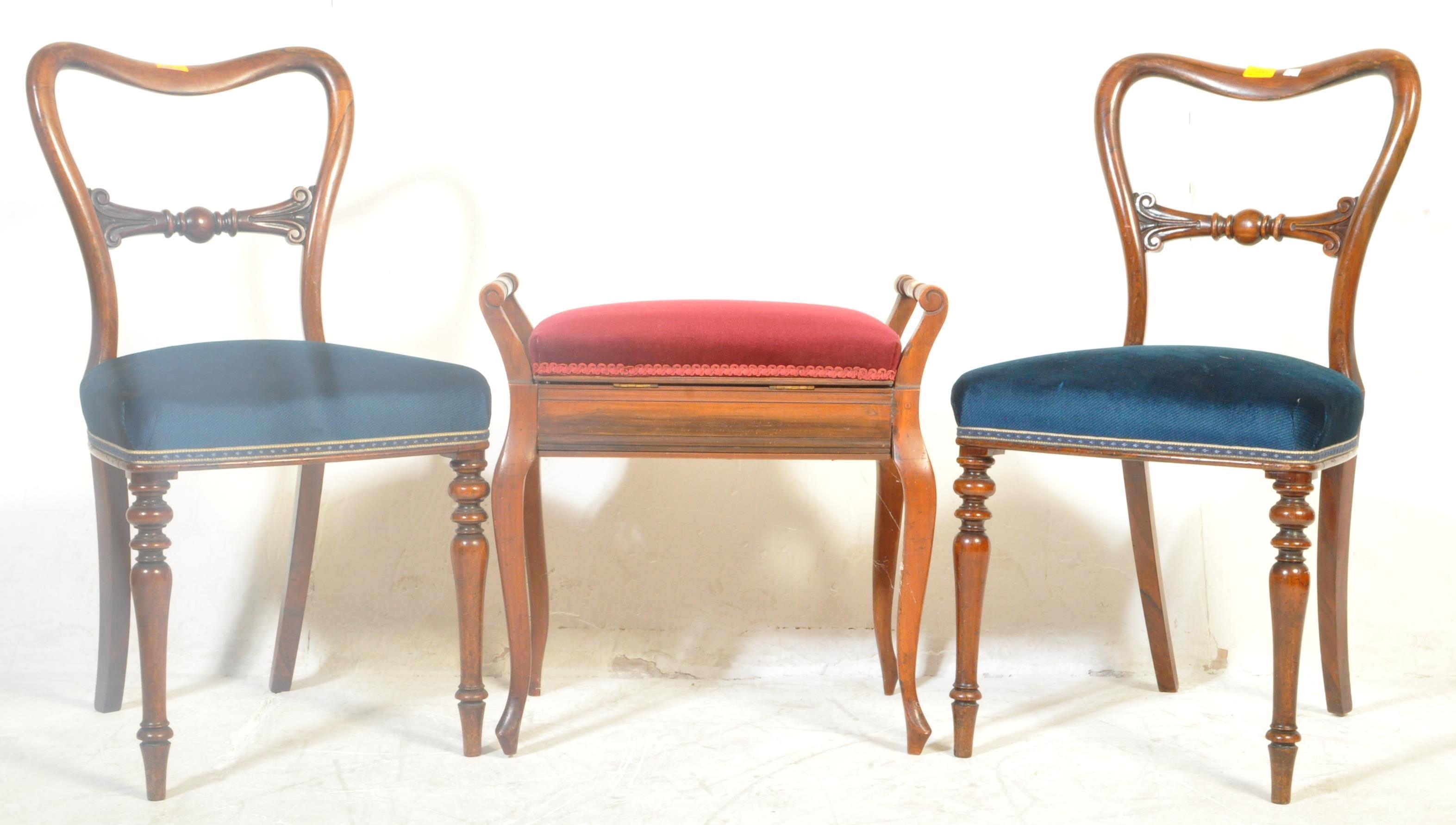 VICTORIAN PAIR OF BALLOON BACK DINING CHAIRS & PIANO STOOL
