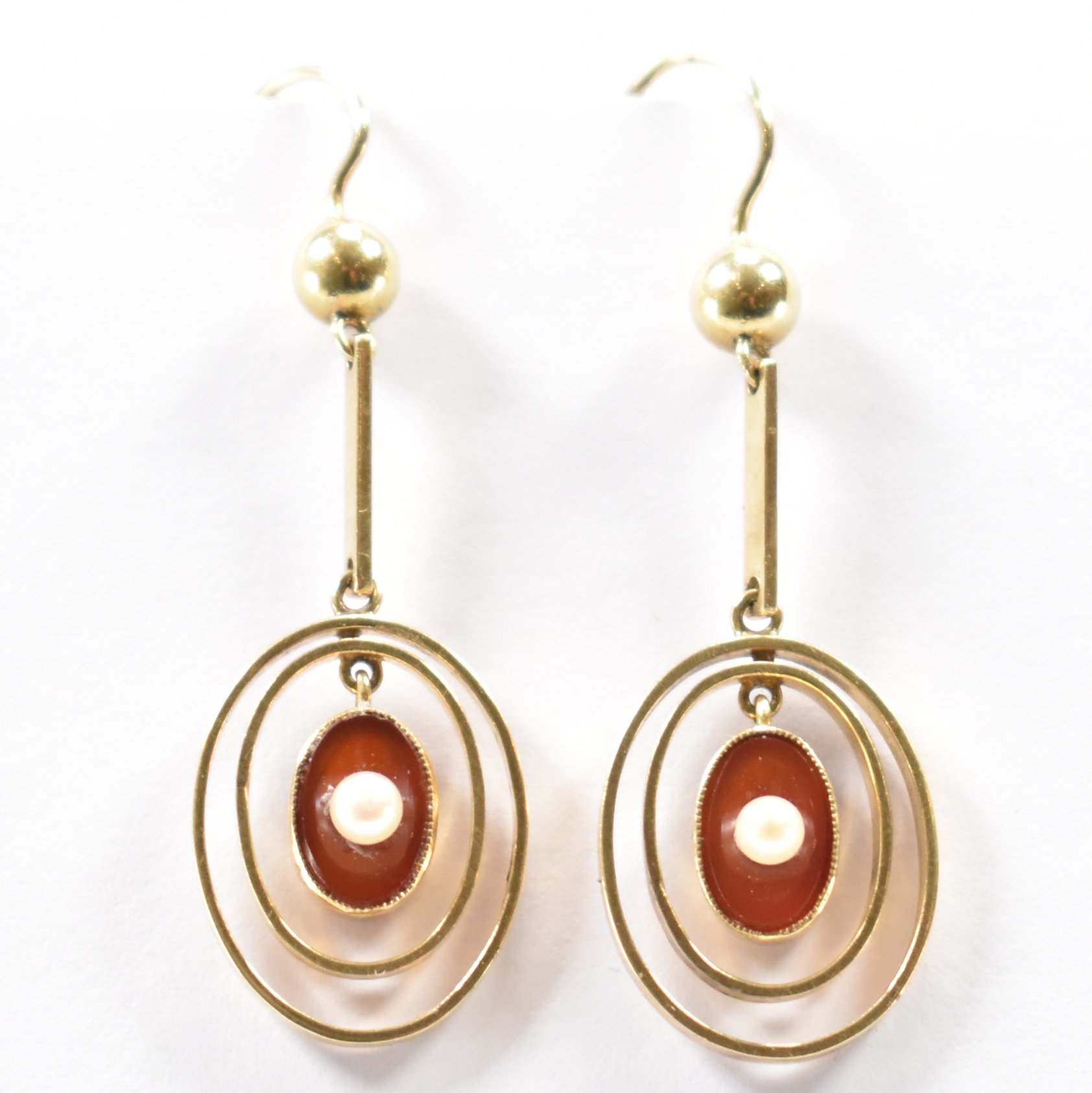 9CT GOLD AGATE & SEED PEARL DROP EARRINGS - Image 2 of 5