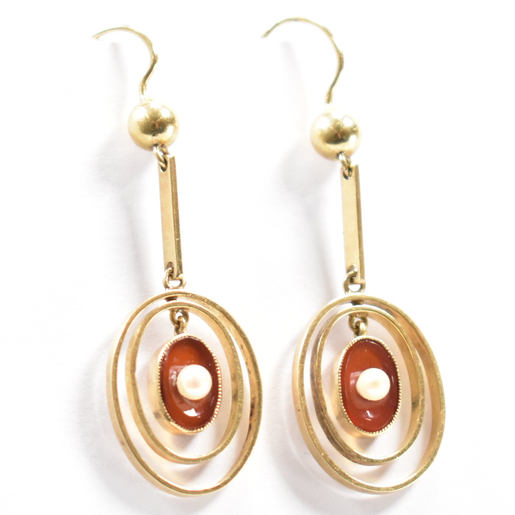 9CT GOLD AGATE & SEED PEARL DROP EARRINGS