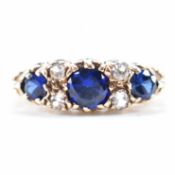 HALLMARKED 9CT GOLD SYNTHETIC SAPPHIRE & WHITE STONE RING