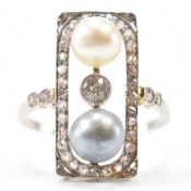 EDWARDIAN ANTIQUE DIAMOND & PEARL PANEL RING