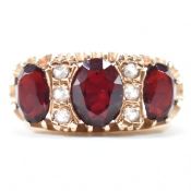 HALLMARKED 9CT GOLD RED & WHITE STONE RING