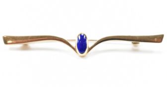 9CT GOLD CABOCHON LAPIS LAZULI WAVEY BAR BROOCH